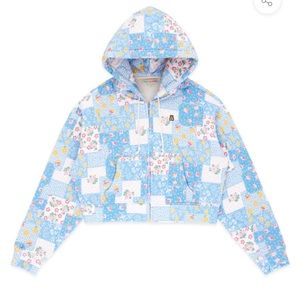 Teddy Fresh Quilted Zip Up Hoodie blue floral fabric size large